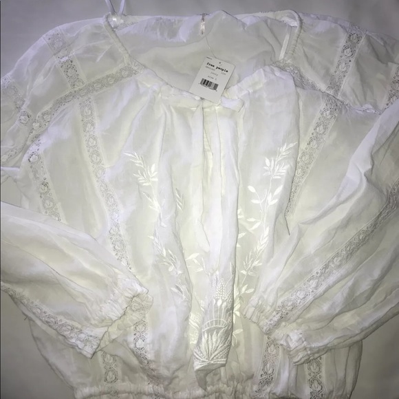 Free People Maria Top White Embroidered Sz L - Picture 10 of 10
